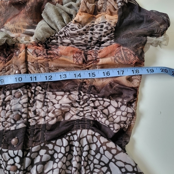 Lapis Lace Mesh Feather Print Coquette Fairy Top Large Brown - Picture 3 of 11
